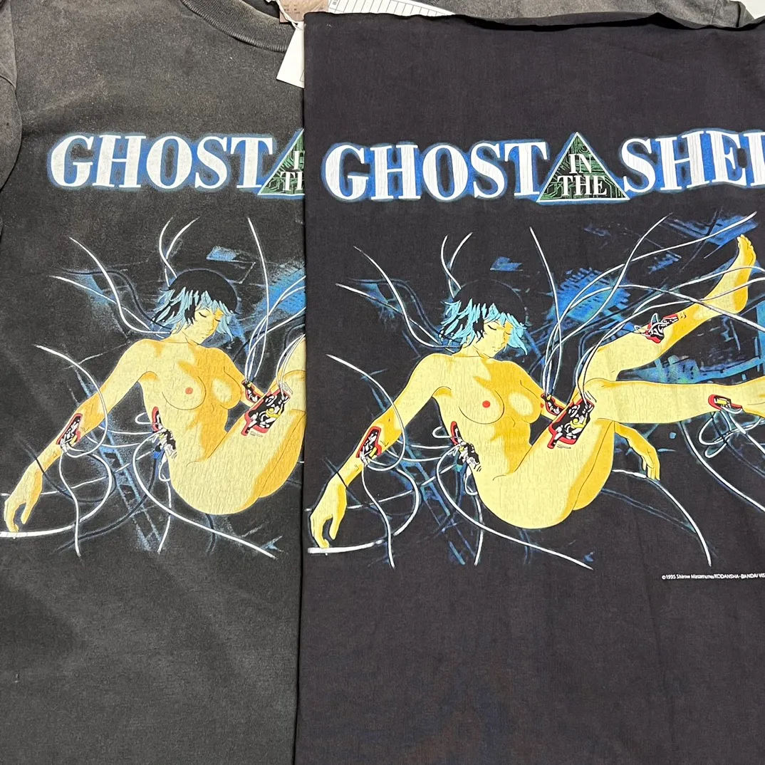 Printing proofing SAINT Mxxxxxx × GHOST IN THE SHELL Ghost in the Shell GS_LS TEE/GITS/BLK Big IP Ghost in the Shell joint model Sleeping Motoko Kusanagi Retro distressed long sleeves with holes Washed black S-XL